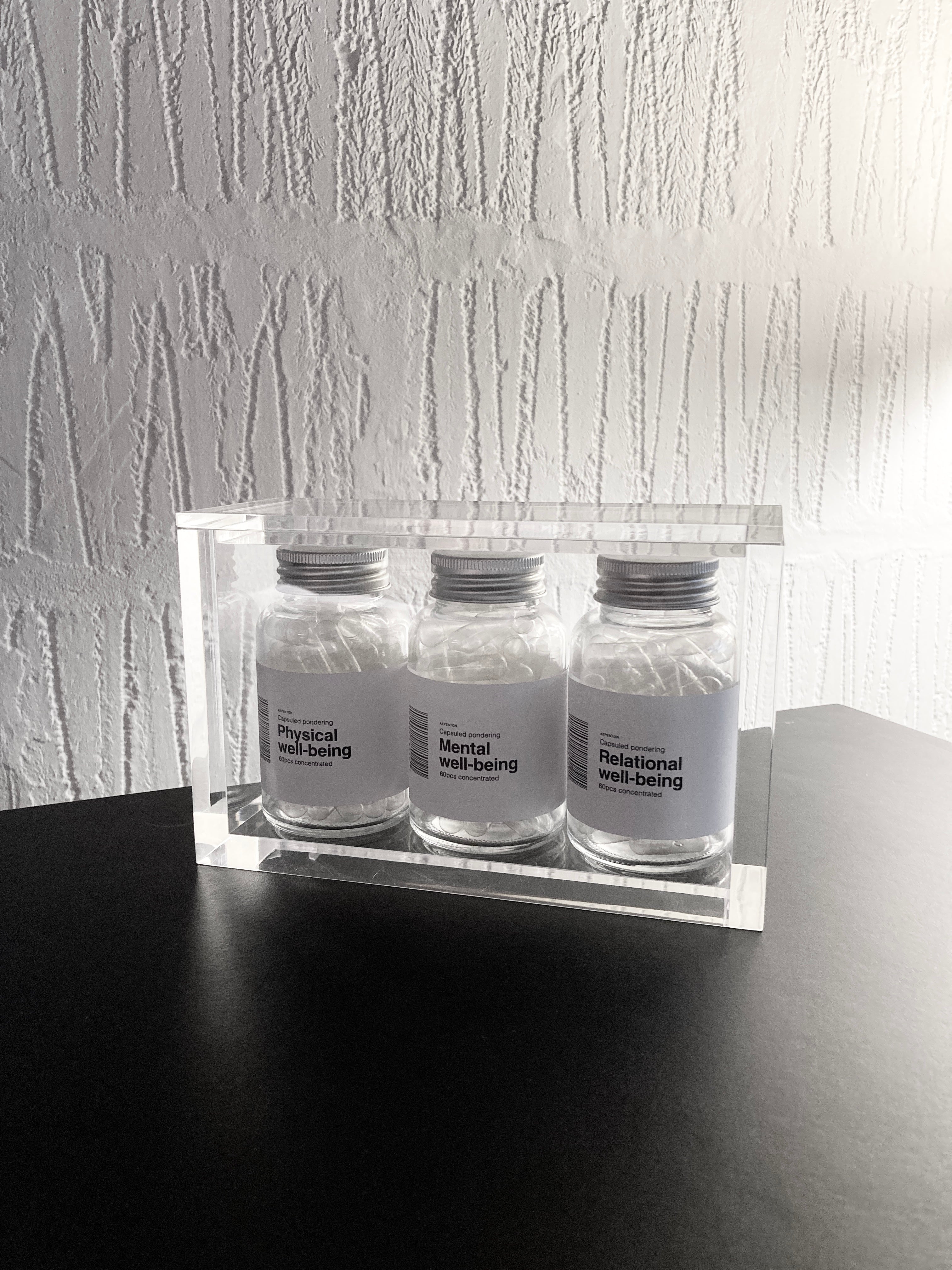 Clear acrylic display for 3 CP bottles